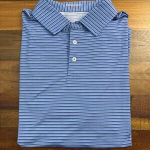 B Draddy Sport Polo Large Blue striped Golf Performance Prep Mens Embroidered